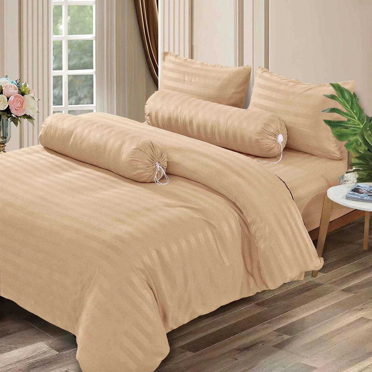 Microtex Queen Bedding Set with Pillow & Bolster Case