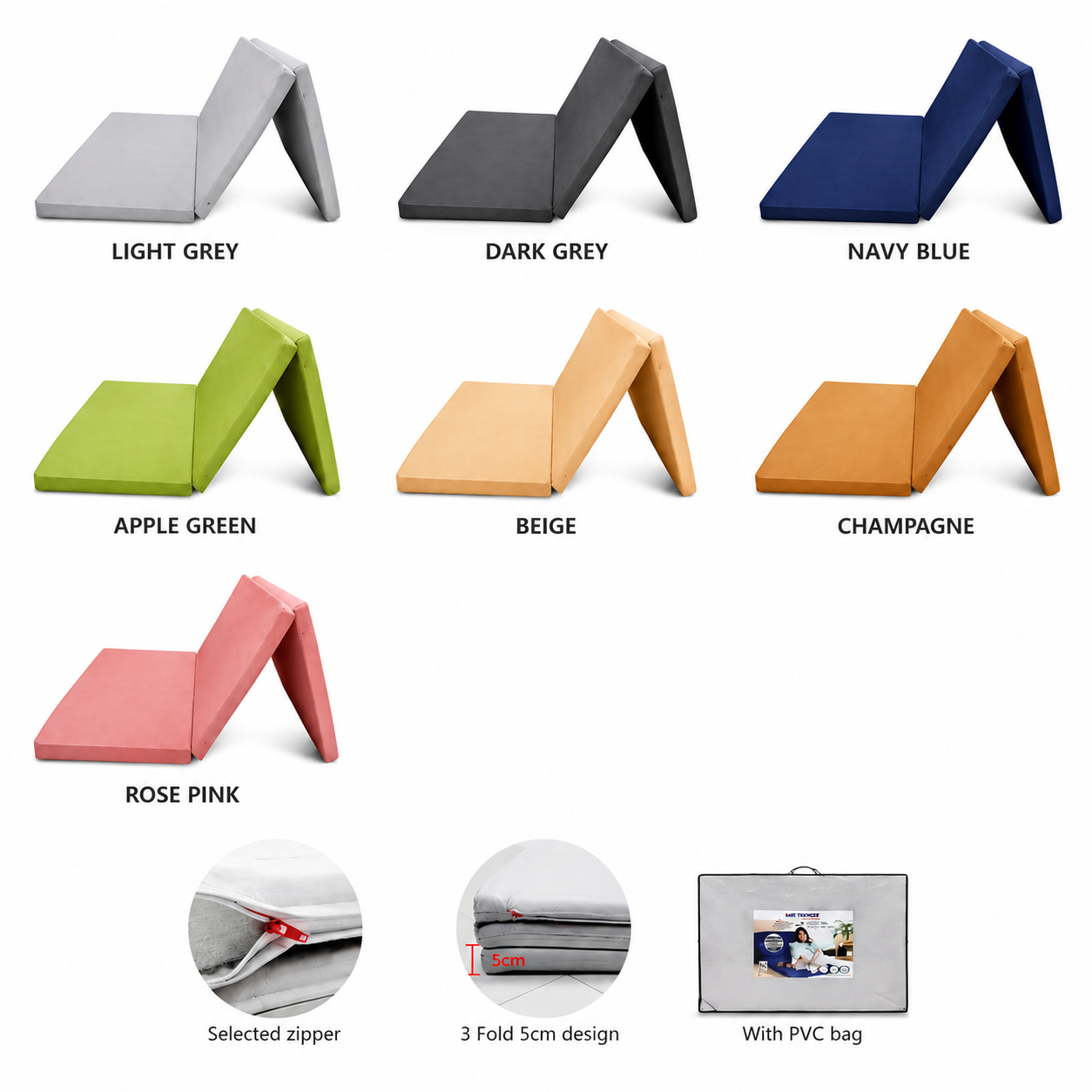 TRAVELLING MATTRESS 3 FOLD MICROTEX ( S 3' X 6' + 5CM ) - Image 3