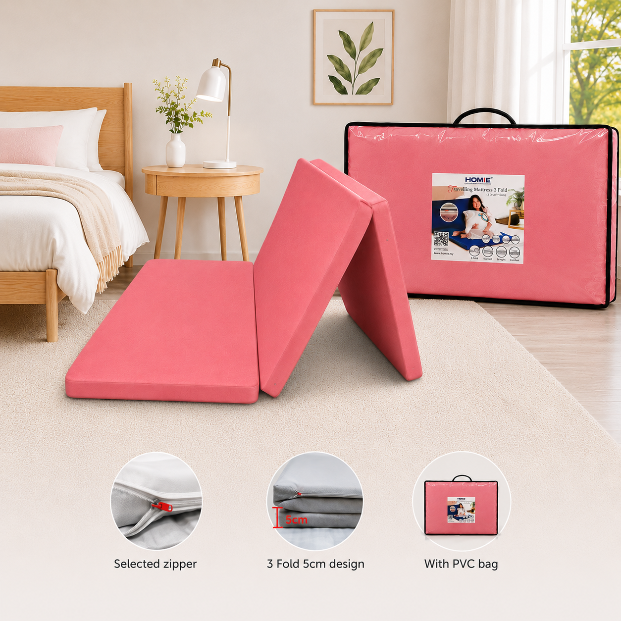 TRAVELLING MATTRESS 3 FOLD MICROTEX ( S 3' X 6' + 5CM )